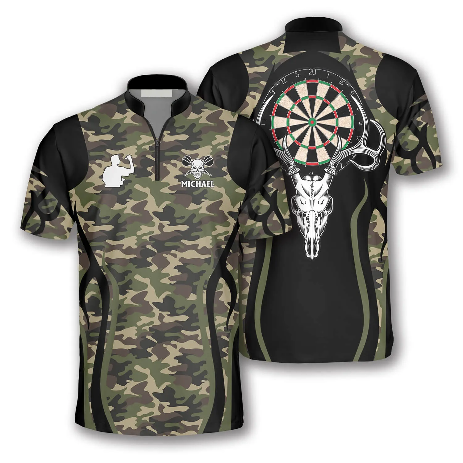 Bull Skull Camo Custom Darts Jerseys for Men, Skull Dartboard 3D Shirt