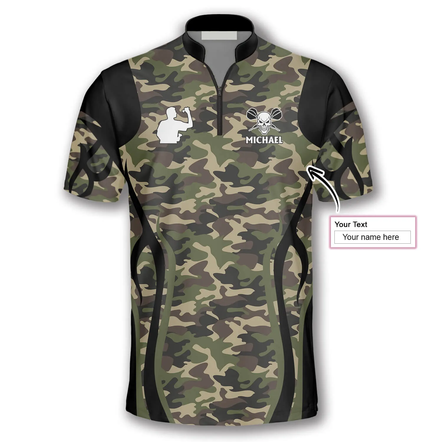 Bull Skull Camo Custom Darts Jerseys for Men, Skull Dartboard 3D Shirt