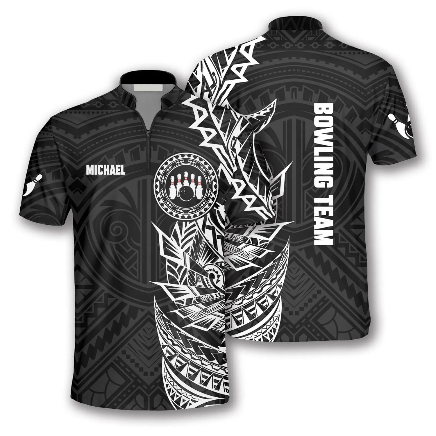 BW Multi Color Tribal Custom Bowling Jerseys for Men, Bowling in My Heart 3D Jersey Shirt