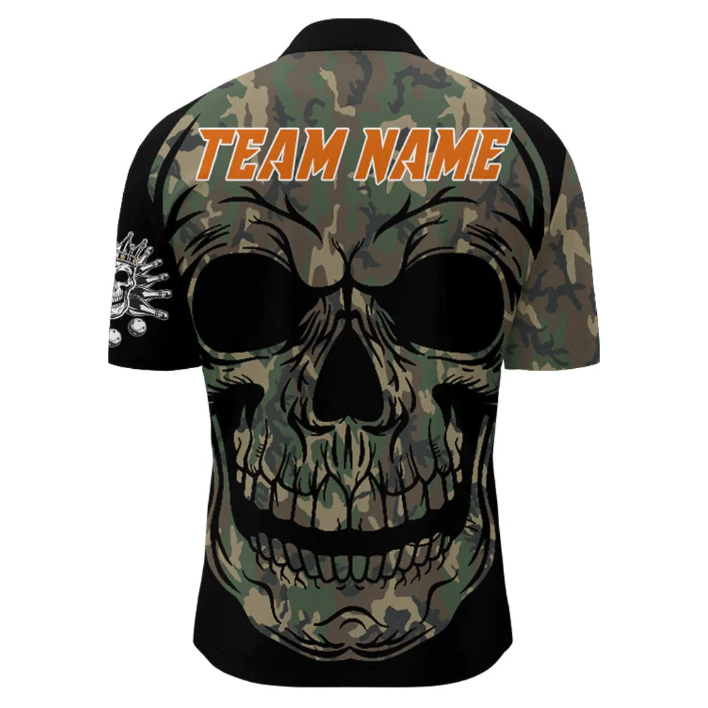 Camo Bowling Shirt Custom Skull Bowling Jersey Men Bowling Quarter-Zip Shirt For Team