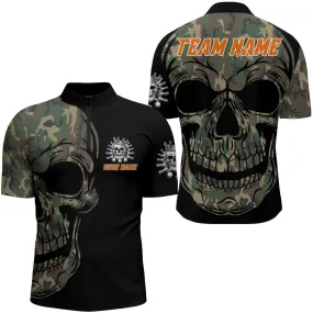 Camo Bowling Shirt Custom Skull Bowling Jersey Men Bowling Quarter-Zip Shirt For Team