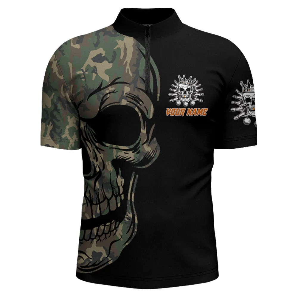 Camo Bowling Shirt Custom Skull Bowling Jersey Men Bowling Quarter-Zip Shirt For Team