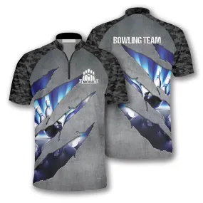 Camo Tiger Scratch Custom Bowling Jerseys for Men, Personalized Name Bowling Shirt, Camo Bowling Gift