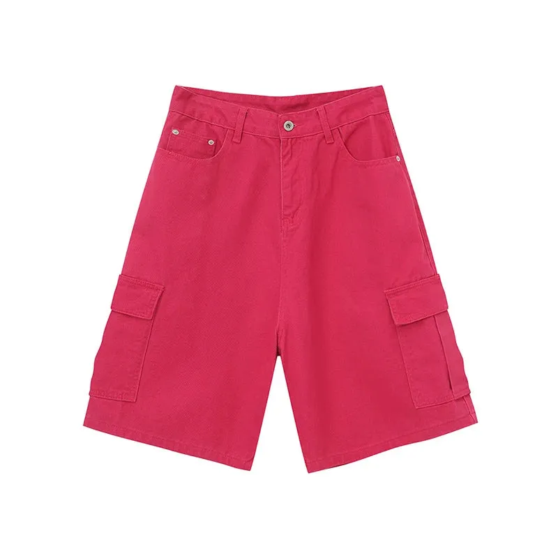 Casual Men's Shorts New Trendy Solid Color Jeans Streetwear Pocket Design Male Straight Knee-length Denim Pants 9C6402