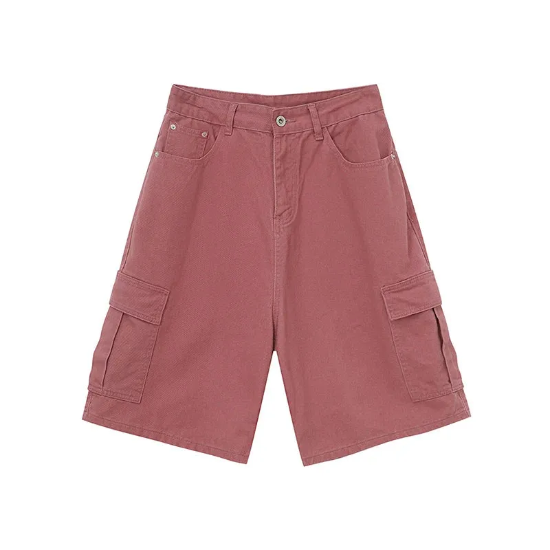 Casual Men's Shorts New Trendy Solid Color Jeans Streetwear Pocket Design Male Straight Knee-length Denim Pants 9C6402