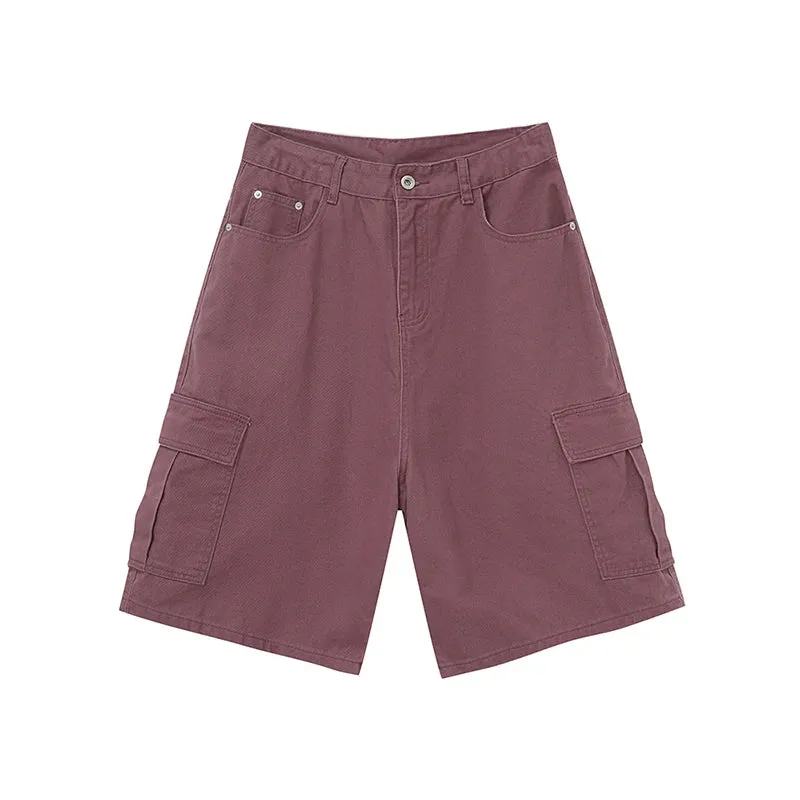 Casual Men's Shorts New Trendy Solid Color Jeans Streetwear Pocket Design Male Straight Knee-length Denim Pants 9C6402