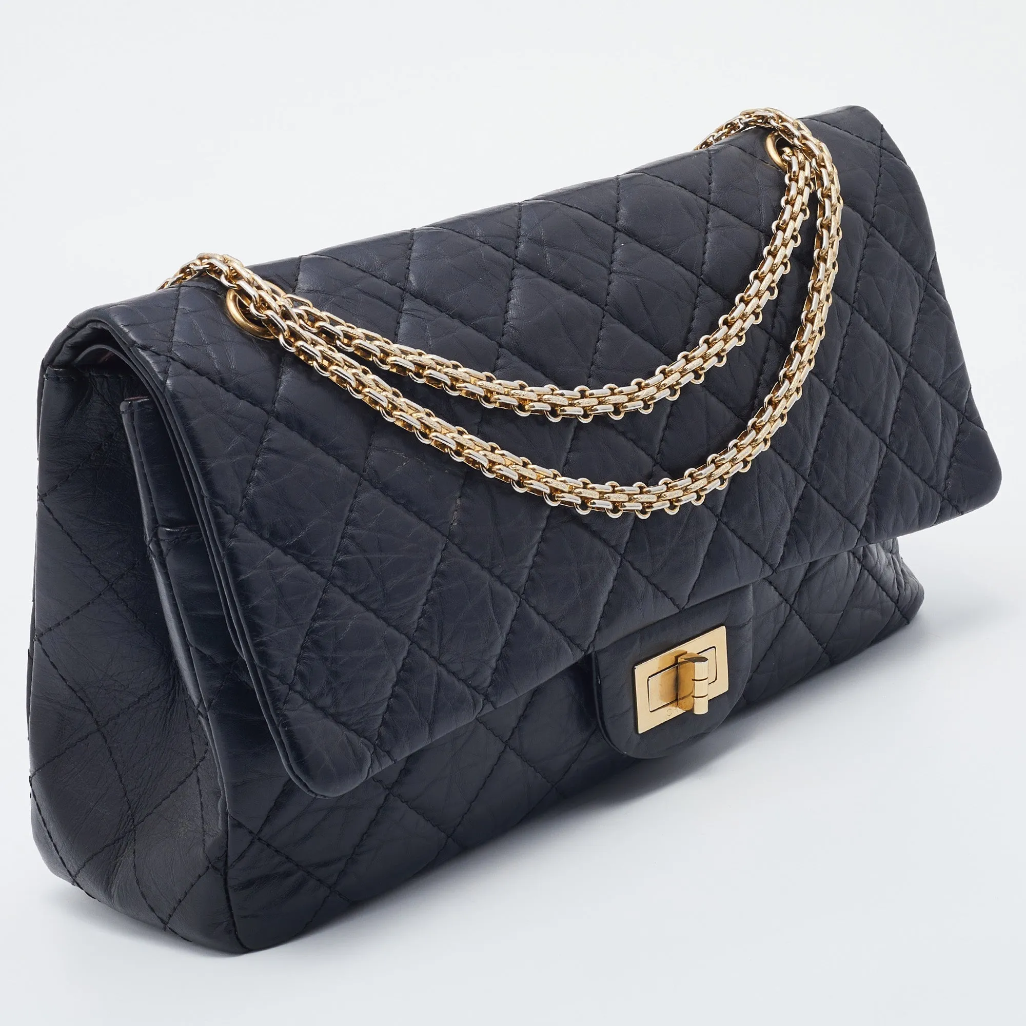 Chanel Black Quilted Aged Leather Reissue 2.55 Classic 227 Flap Bag