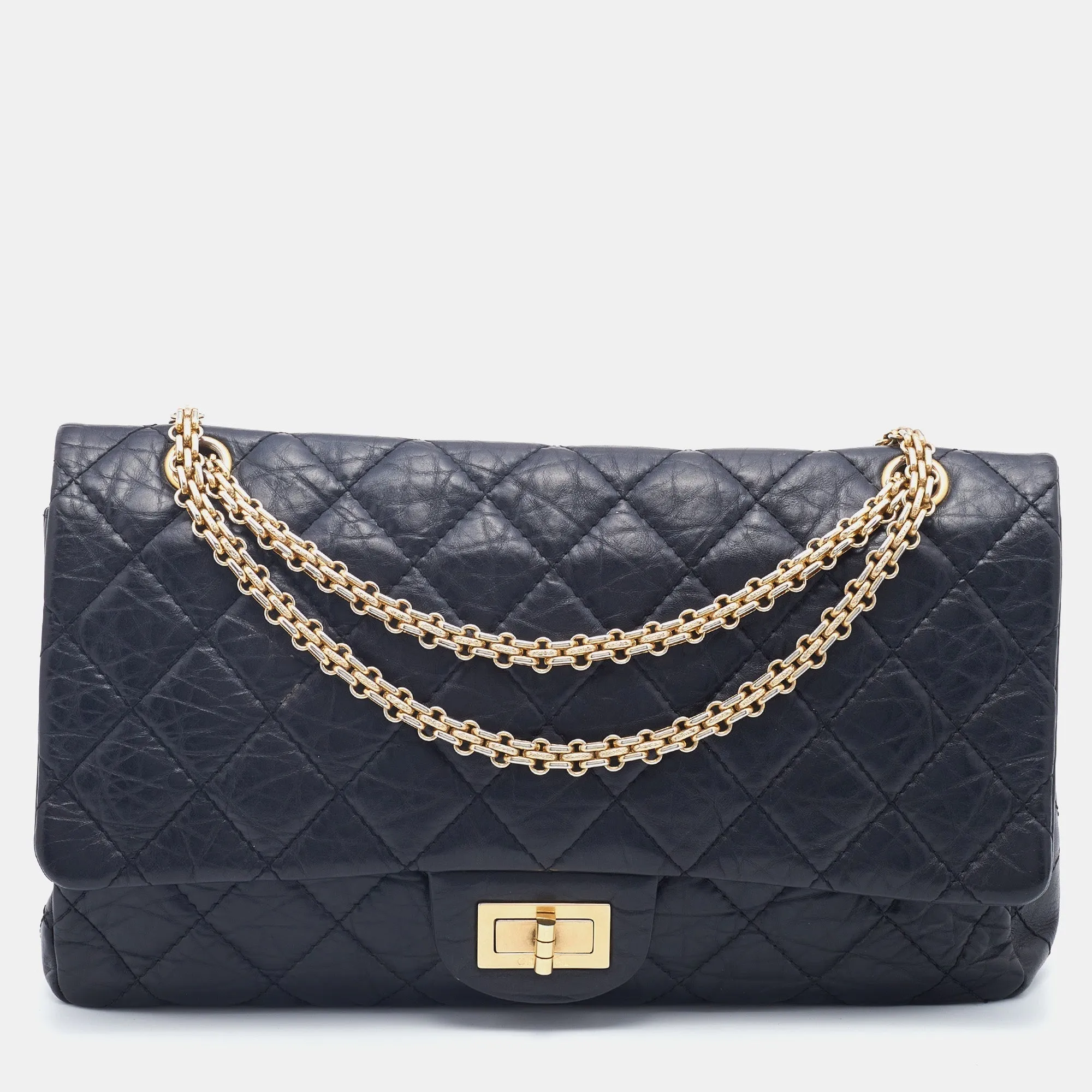 Chanel Black Quilted Aged Leather Reissue 2.55 Classic 227 Flap Bag