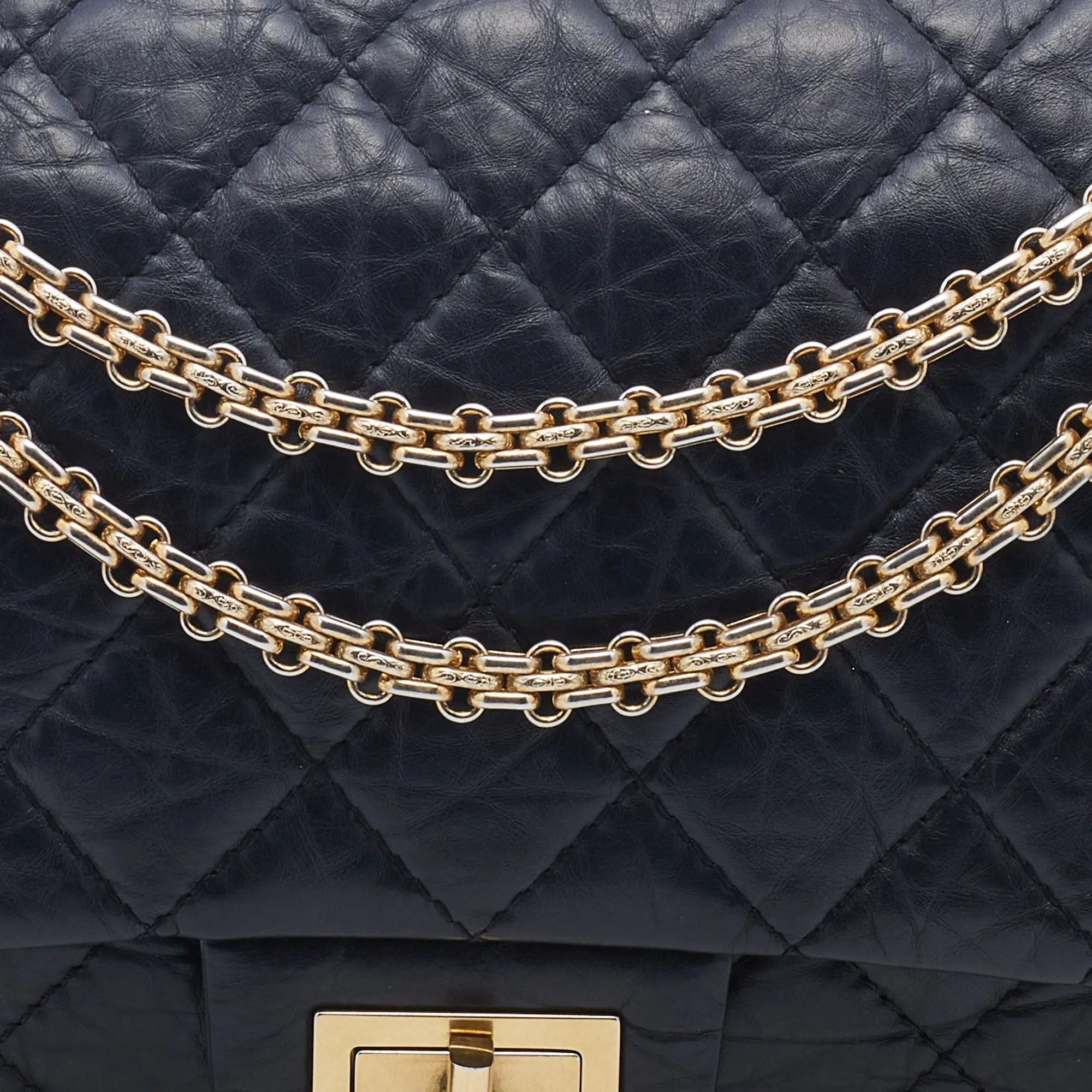 Chanel Black Quilted Aged Leather Reissue 2.55 Classic 227 Flap Bag