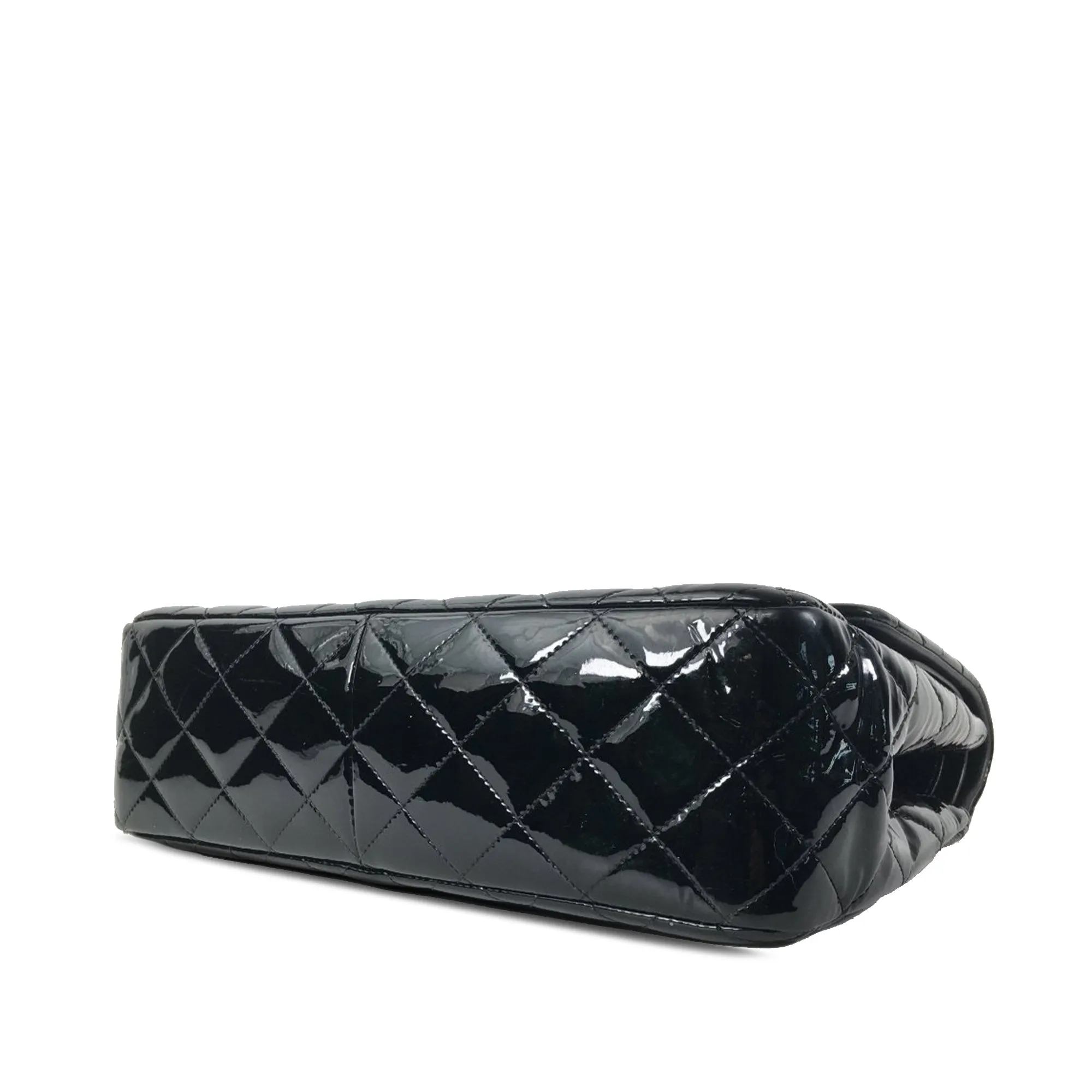 Chanel Classic Double Flap Jumbo Black Patent Leather Silver