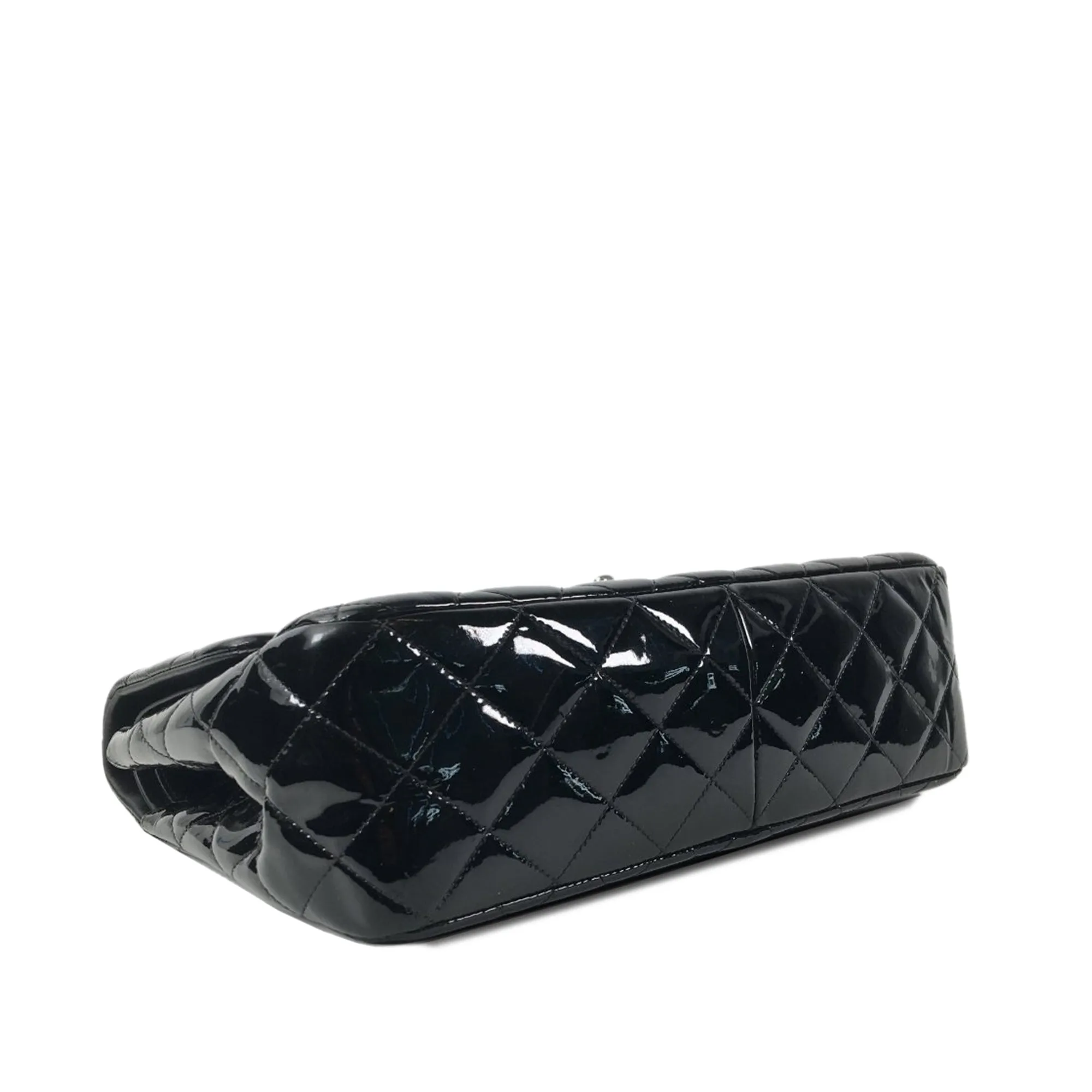 Chanel Classic Double Flap Jumbo Black Patent Leather Silver