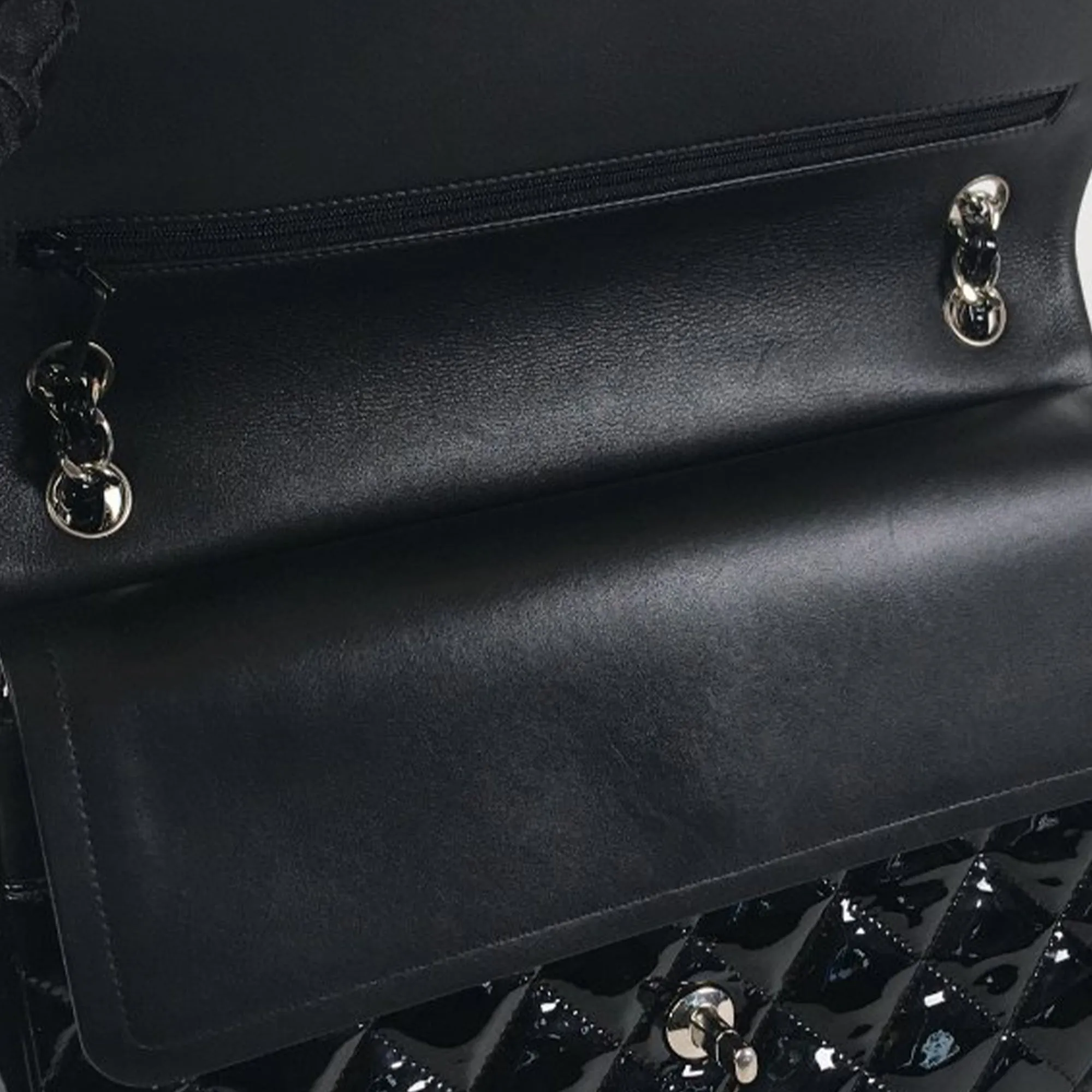 Chanel Classic Double Flap Jumbo Black Patent Leather Silver