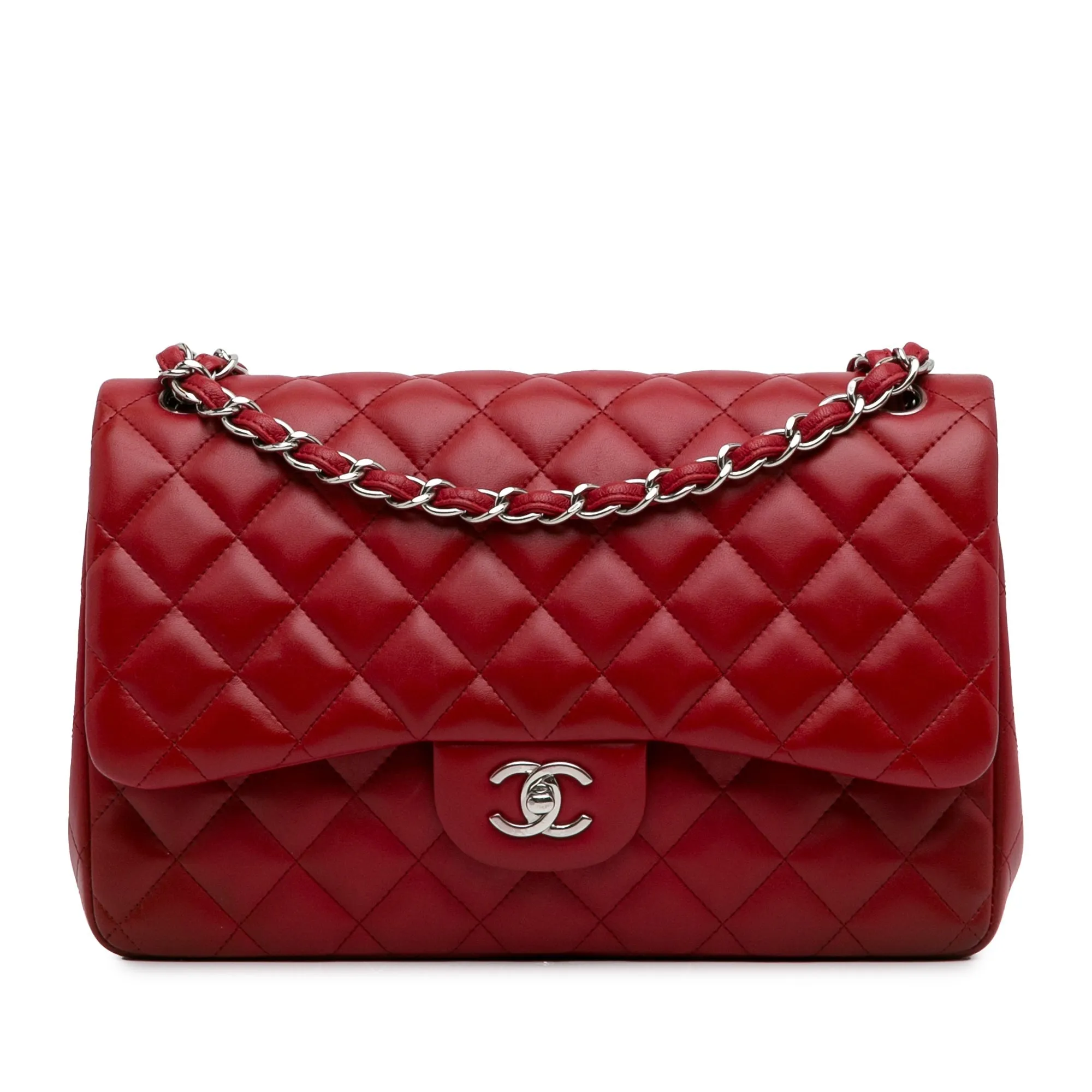 Chanel Classic Double Flap Jumbo Red Lambskin Silver