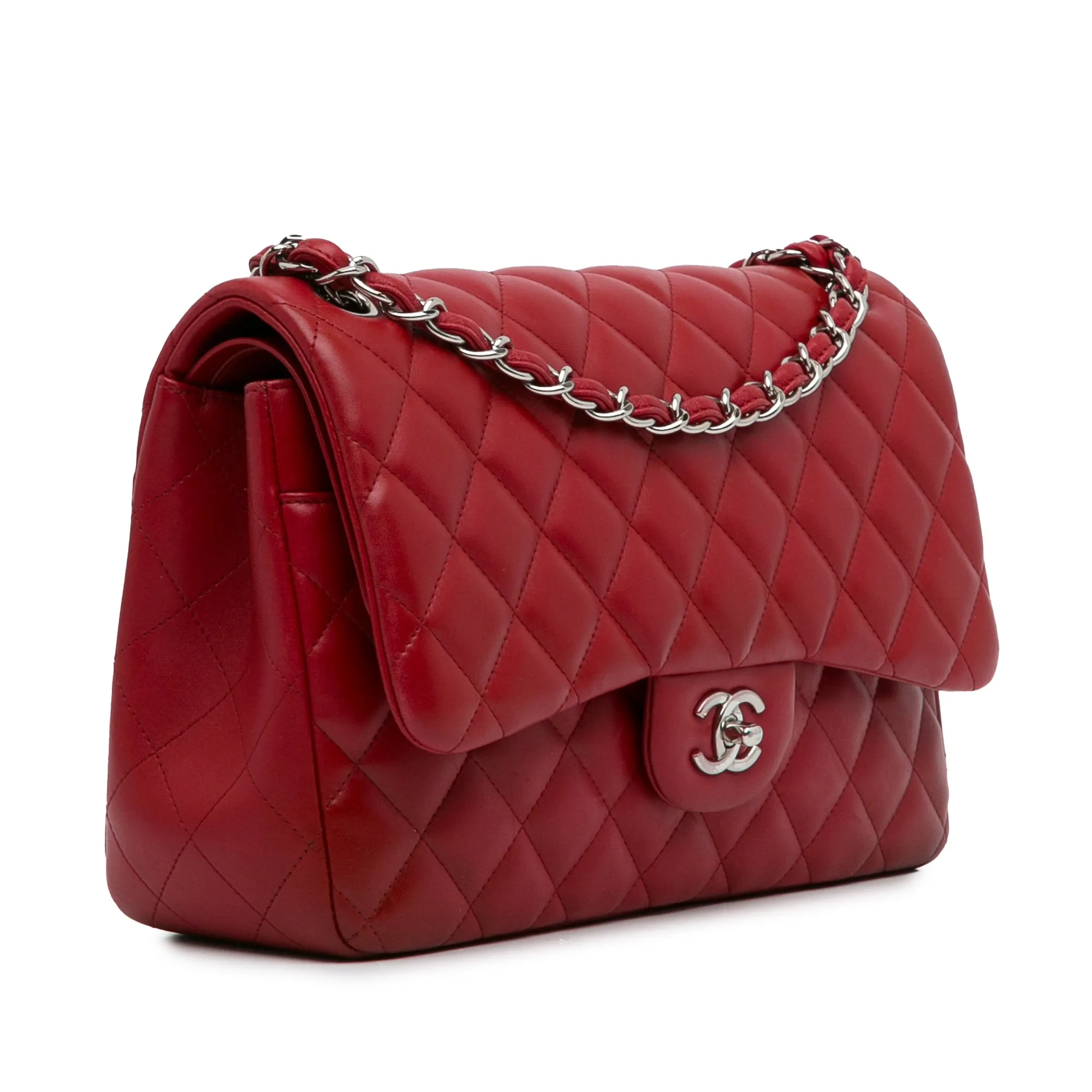 Chanel Classic Double Flap Jumbo Red Lambskin Silver