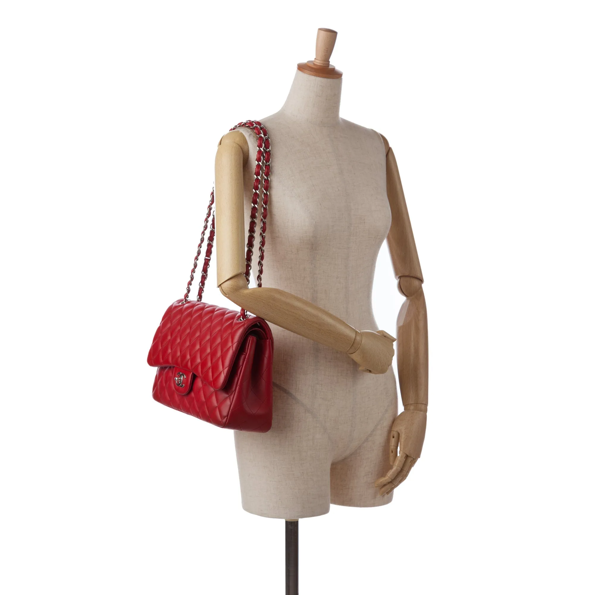 Chanel Classic Double Flap Jumbo Red Lambskin Silver