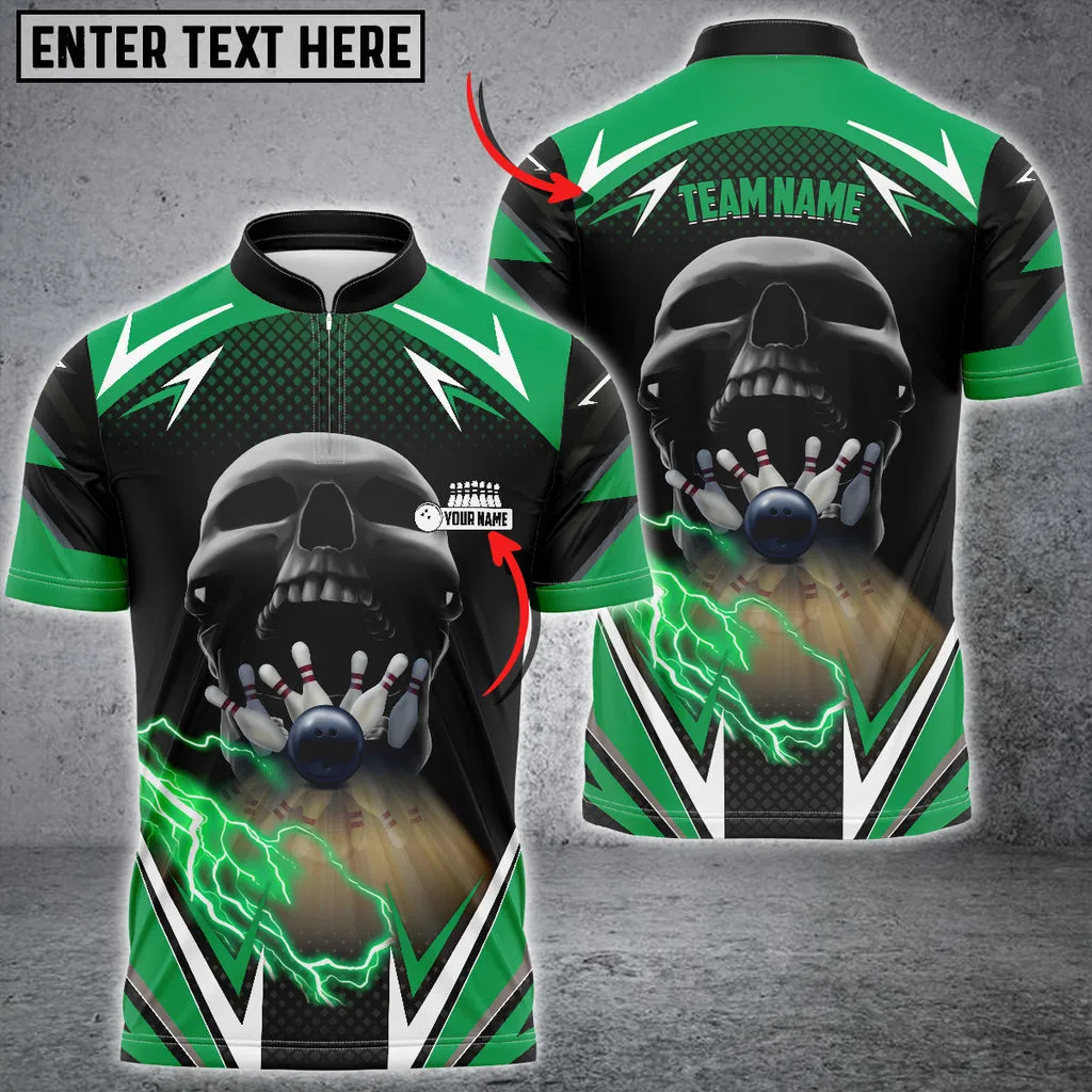 Coolspod Bowling And Pins Lightning Into Skull Multicolor Option Customized Name 3D Bowling Jersey Shirt