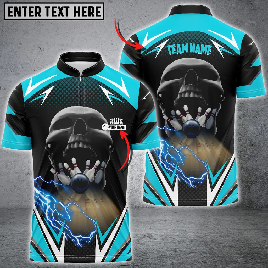 Coolspod Bowling And Pins Lightning Into Skull Multicolor Option Customized Name 3D Bowling Jersey Shirt