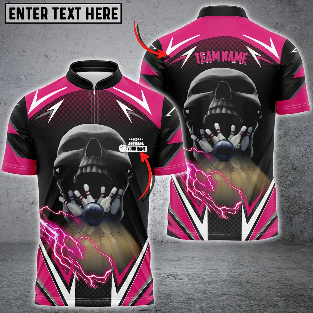 Coolspod Bowling And Pins Lightning Into Skull Multicolor Option Customized Name 3D Bowling Jersey Shirt