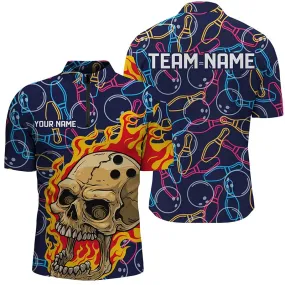 Custom Bowling Neon Pattern Shirts For Men And Women, Skull Bowling Team Shirts Bowling Pin,