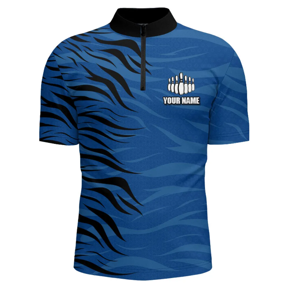 Custom Bowling Quarter-Zip Shirt Blue Bowling Jersey For Men Personalized Bowling League Shirt