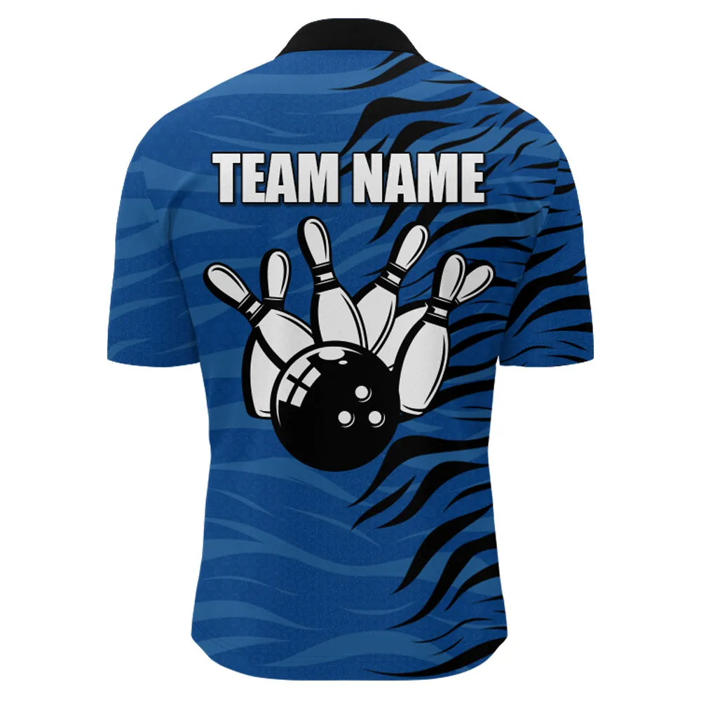 Custom Bowling Quarter-Zip Shirt Blue Bowling Jersey For Men Personalized Bowling League Shirt