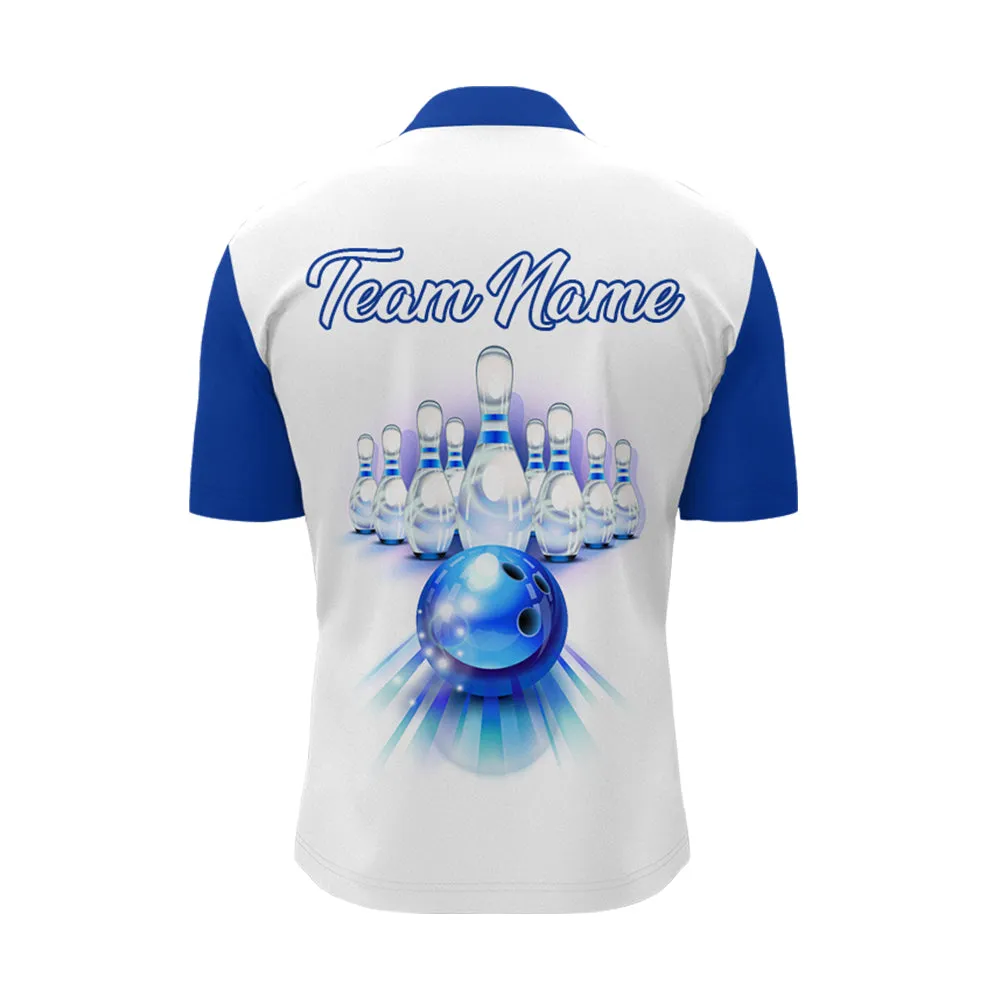 Custom Bowling Quarter Zip Shirt for Men Blue Bowling Jersey Bowling Team League Shirt, Gift for Bowling Lovers
