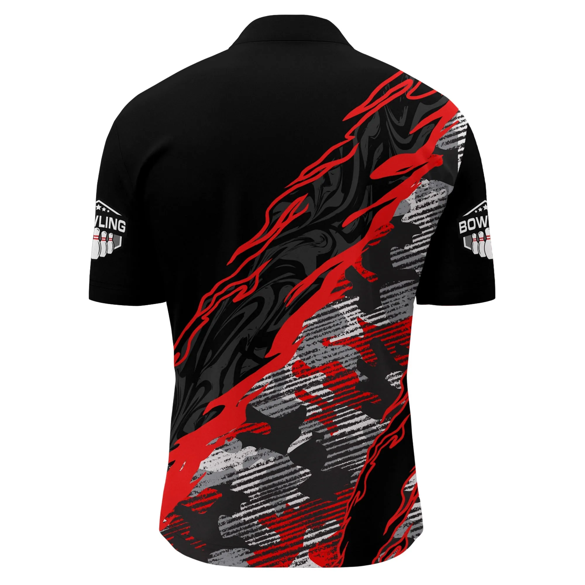 Custom Bowling Shirt for Men Blue Camo Bowling Jersey Flame Bowling Quarter-Zip Shirt