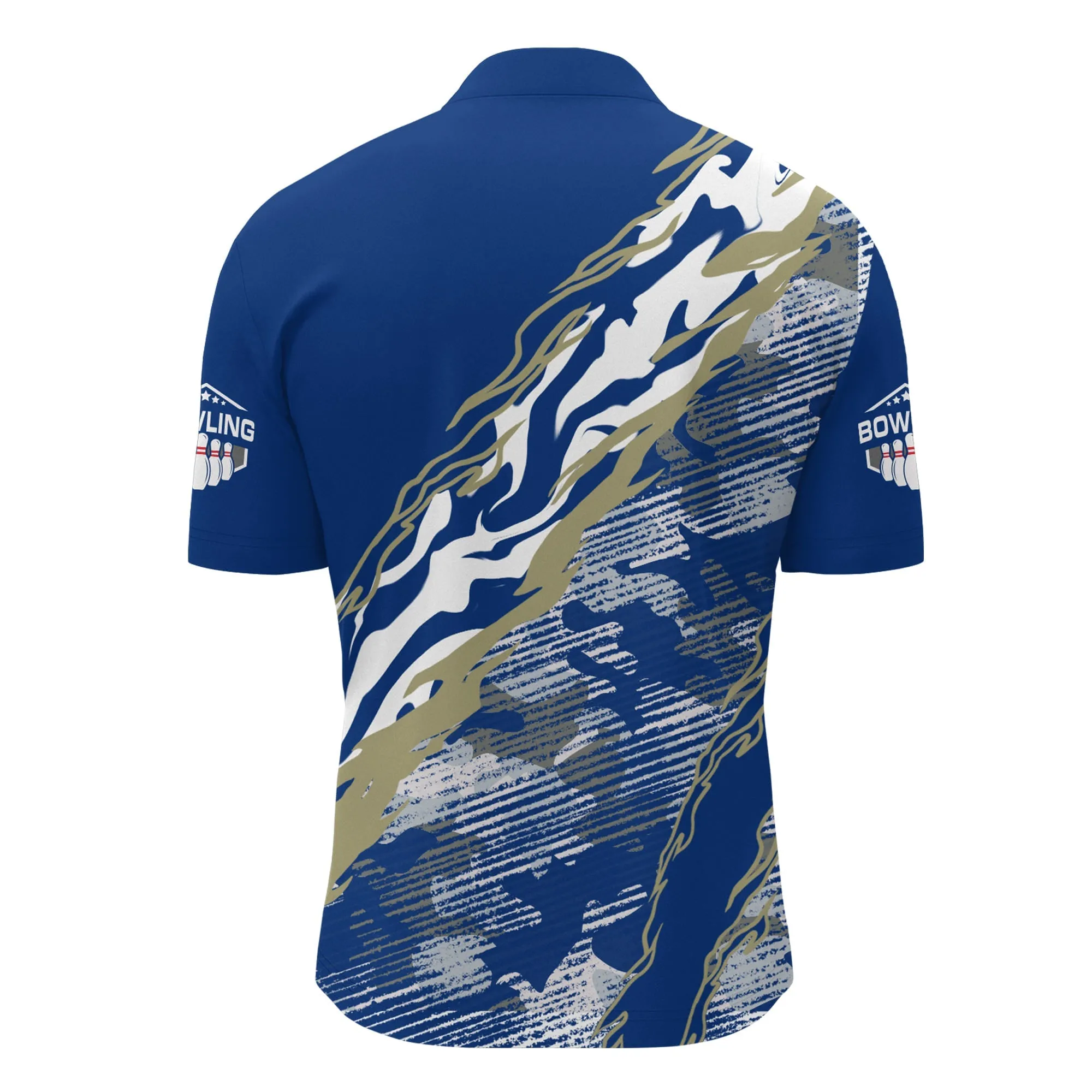 Custom Bowling Shirt for Men Blue Camo Bowling Jersey Flame Bowling Quarter-Zip Shirt