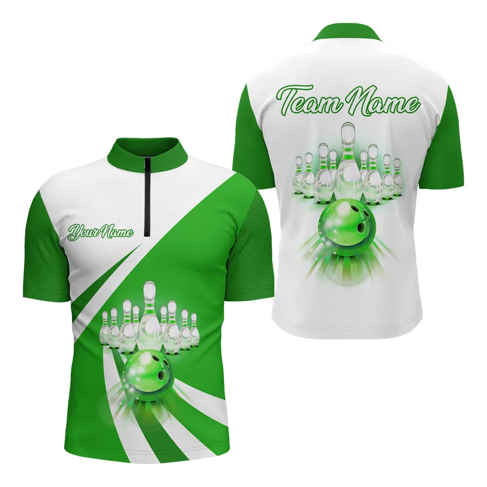 Custom Green Bowling Shirt for Men Bowling Jersey Bowling Team League Quarter-Zip Shirt