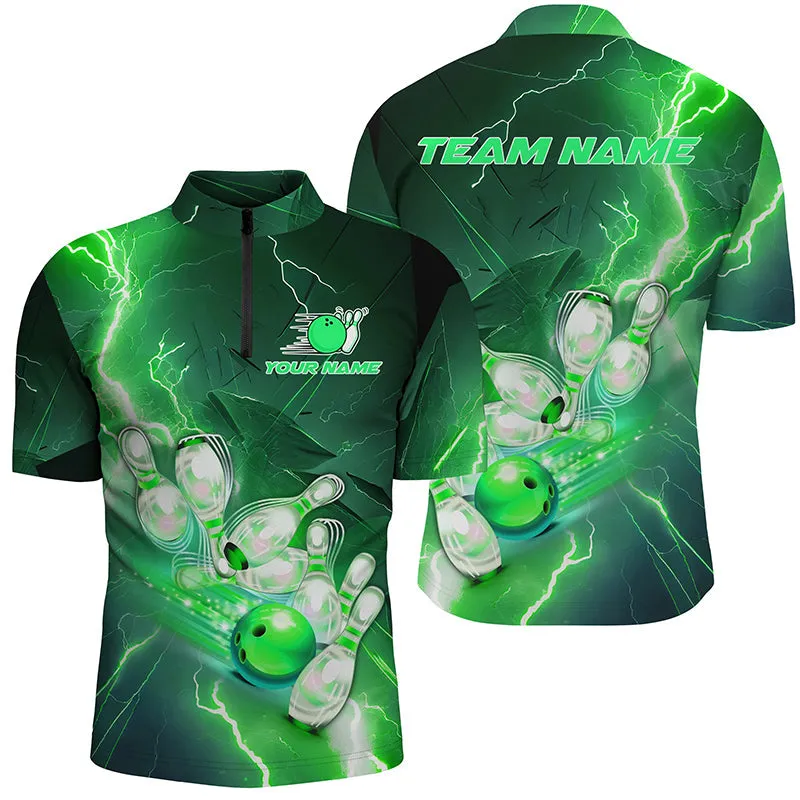 Custom Green Bowling Shirt for Men Bowling Jersey Bowling Team League Quarter-Zip Shirt