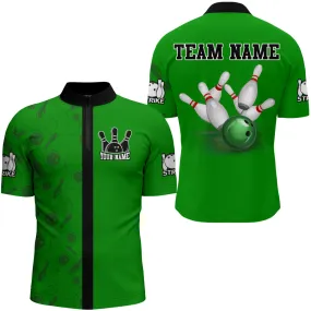 Custom Green Bowling Shirt for Men Bowling Jersey Bowling Team League Quarter-Zip Shirt