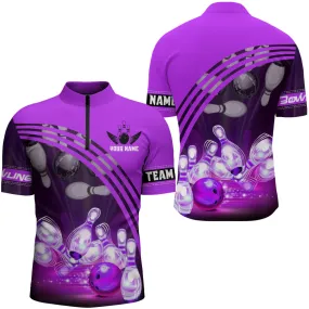 Custom Multi Color Bowling Shirt for Men Bowling Jersey Bowling Team League Quarter-Zip Shirt, Perfect Gift for Bowling Lovers