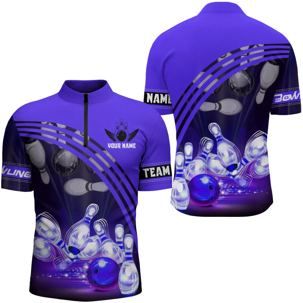 Custom Multi Color Bowling Shirt for Men Bowling Jersey Bowling Team League Quarter-Zip Shirt, Perfect Gift for Bowling Lovers