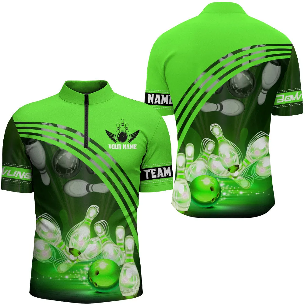 Custom Multi Color Bowling Shirt for Men Bowling Jersey Bowling Team League Quarter-Zip Shirt, Perfect Gift for Bowling Lovers