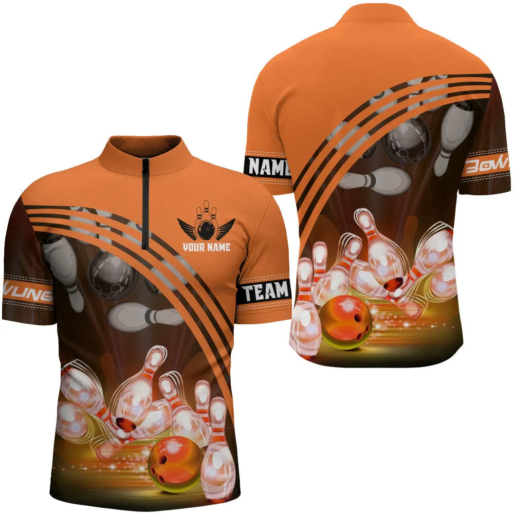 Custom Multi Color Bowling Shirt for Men Bowling Jersey Bowling Team League Quarter-Zip Shirt, Perfect Gift for Bowling Lovers