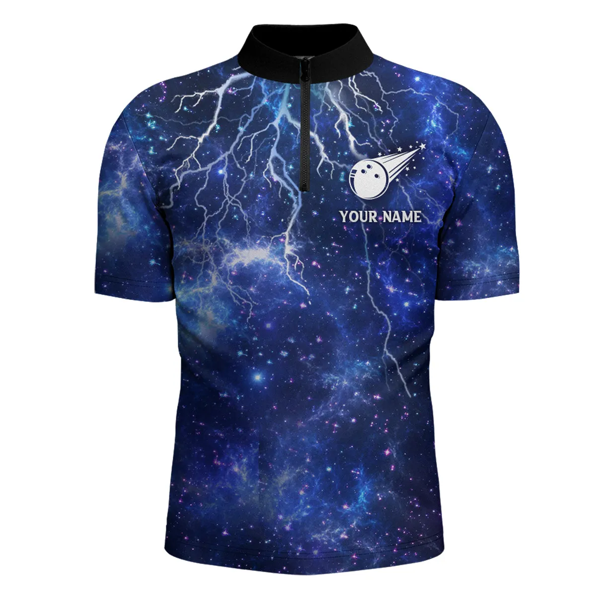 Custom Navy Bowling Quarter-Zip Shirt For Men Lightning Thunder Bowling Jersey Team League