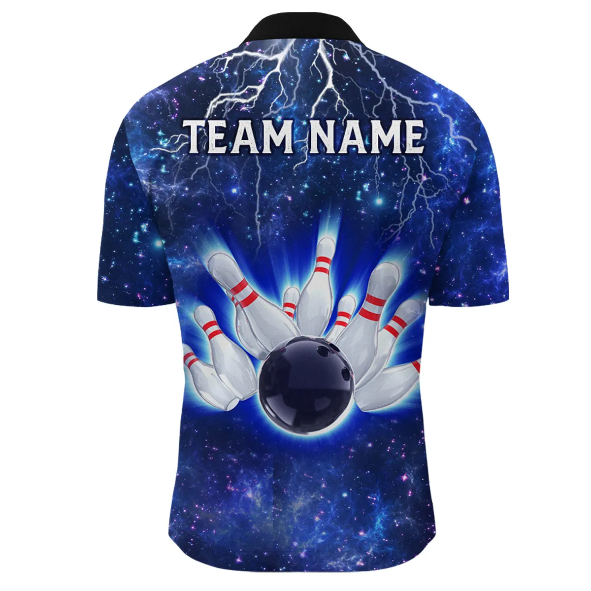 Custom Navy Bowling Quarter-Zip Shirt For Men Lightning Thunder Bowling Jersey Team League
