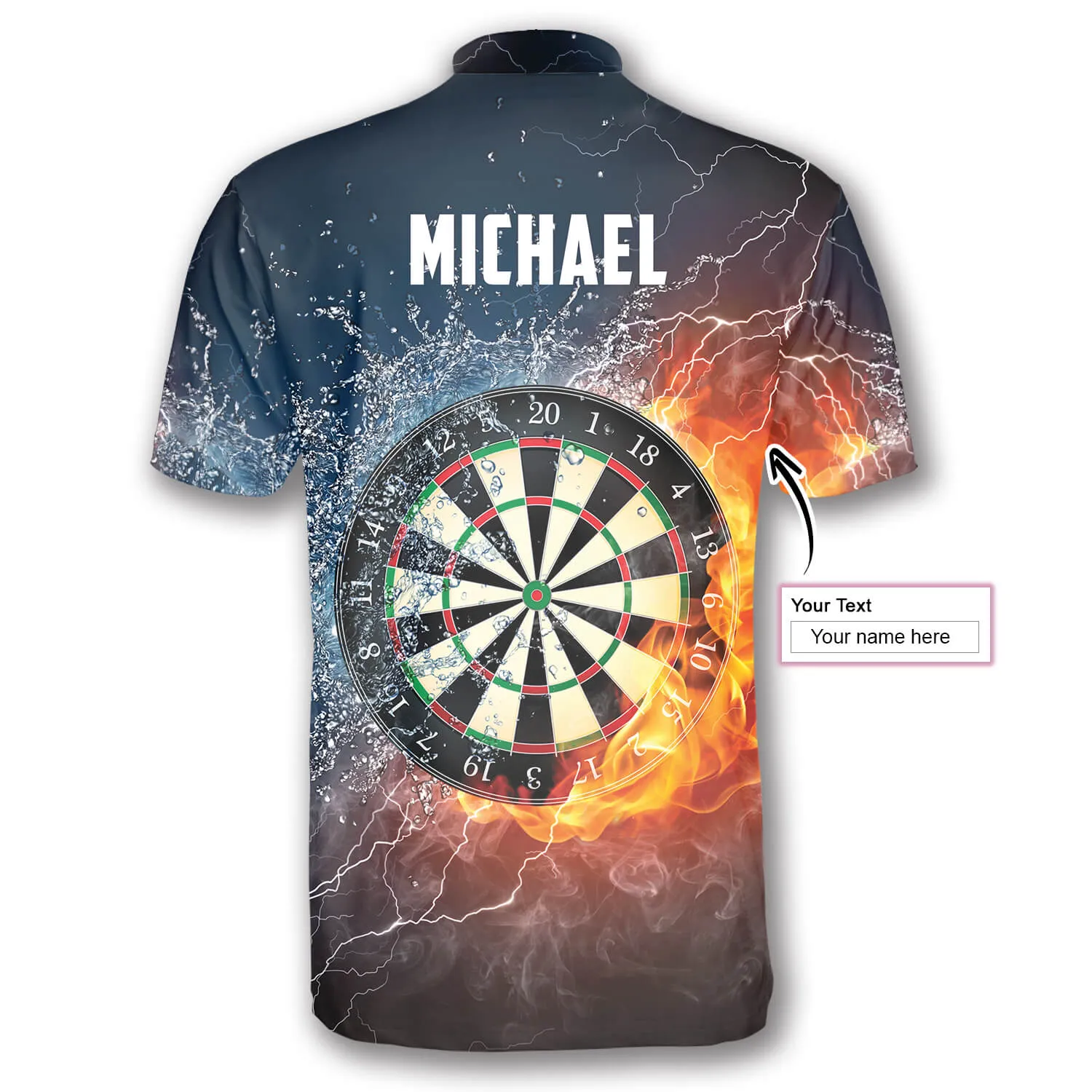 Dartboard Fire and Water Custom Darts Jerseys for Men, Personalized Name Dart Fire Shirt, Dart Jersey Shirt