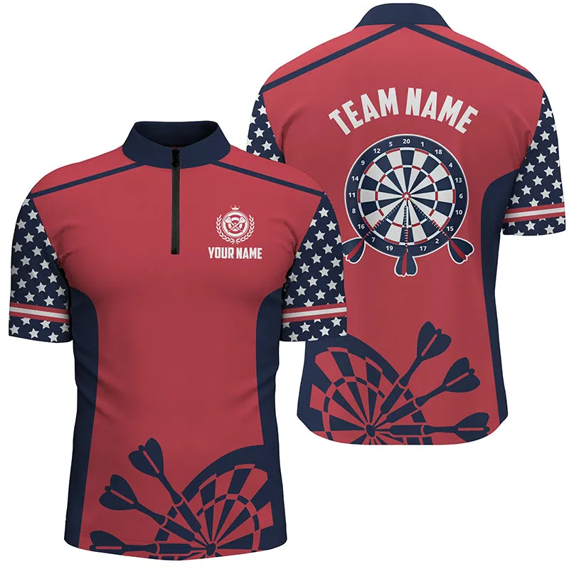 Darts Pattern Waving American Flag White Quarter-Zip Shirt Patriotic Dart Jersey For Men