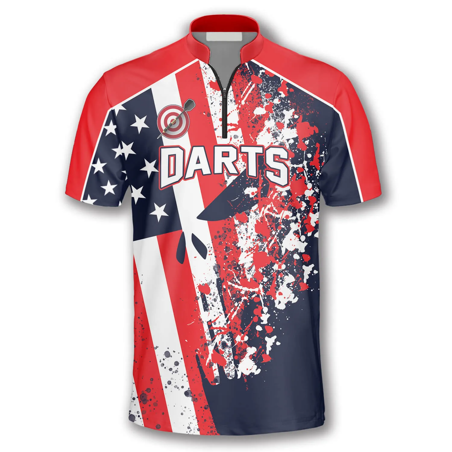 Darts Skull Red Blue Water Color Custom Darts Jerseys for Men, Idea Gift for Dart Player