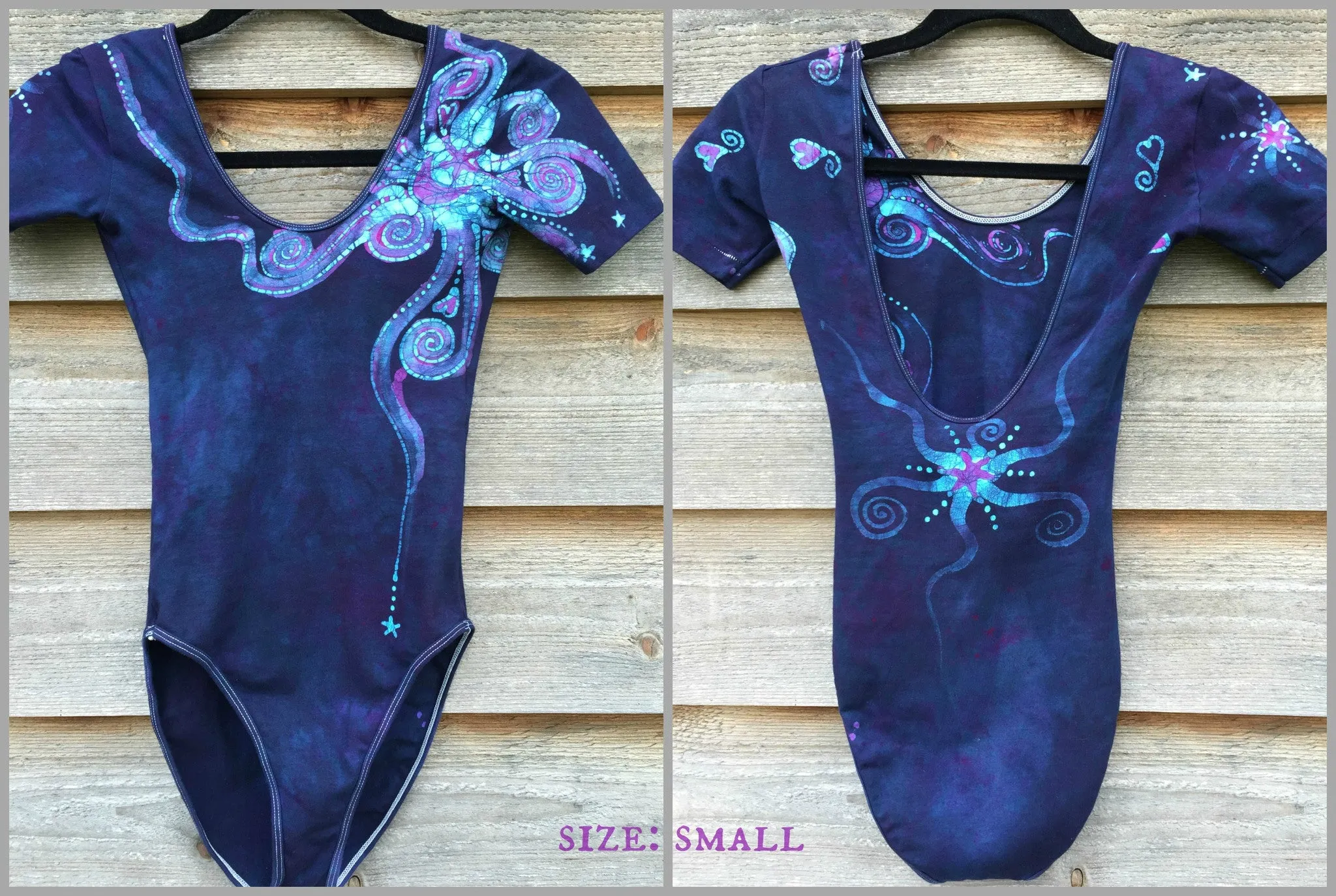 Deep Blue and Purple Moon Star Batik Dance Leotard