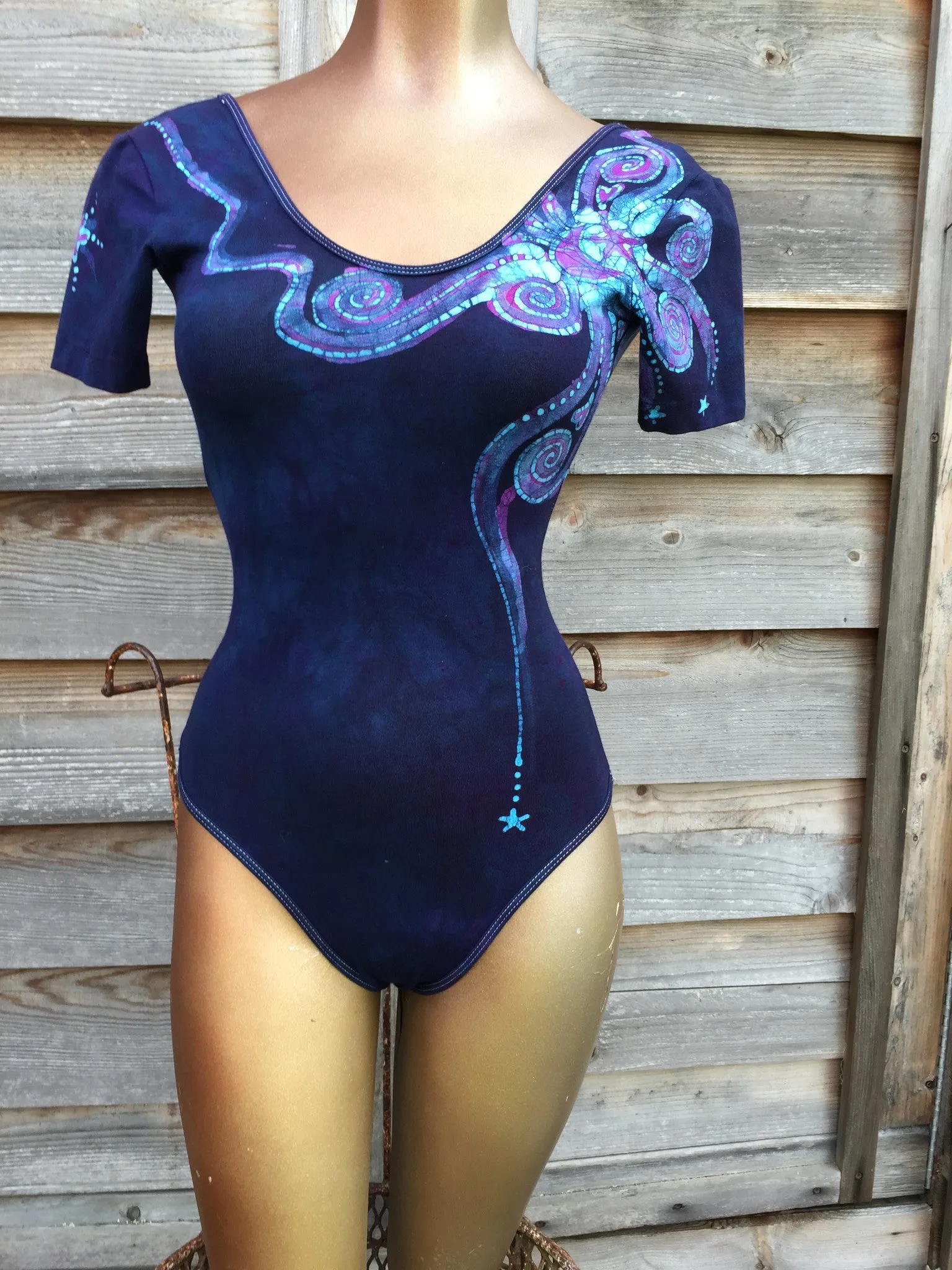 Deep Blue and Purple Moon Star Batik Dance Leotard