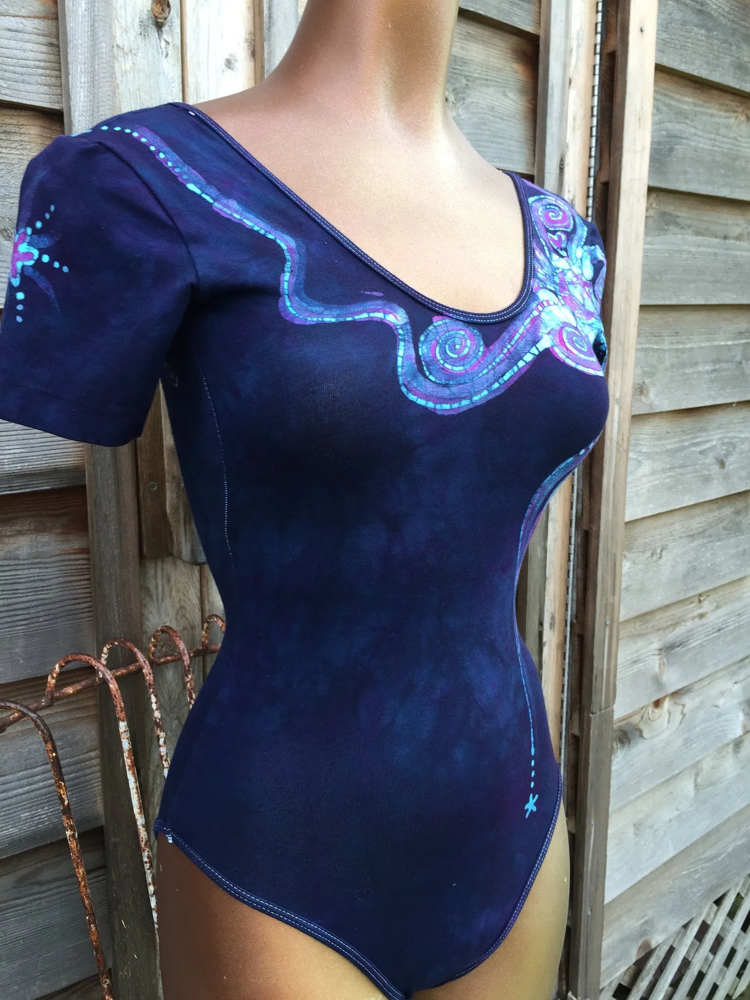 Deep Blue and Purple Moon Star Batik Dance Leotard