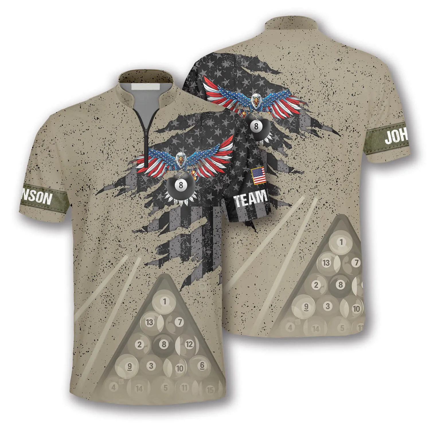 Eagle Retro American Flag Custom Billiard Jerseys for Men, Uniform Shirt for Billiard Team