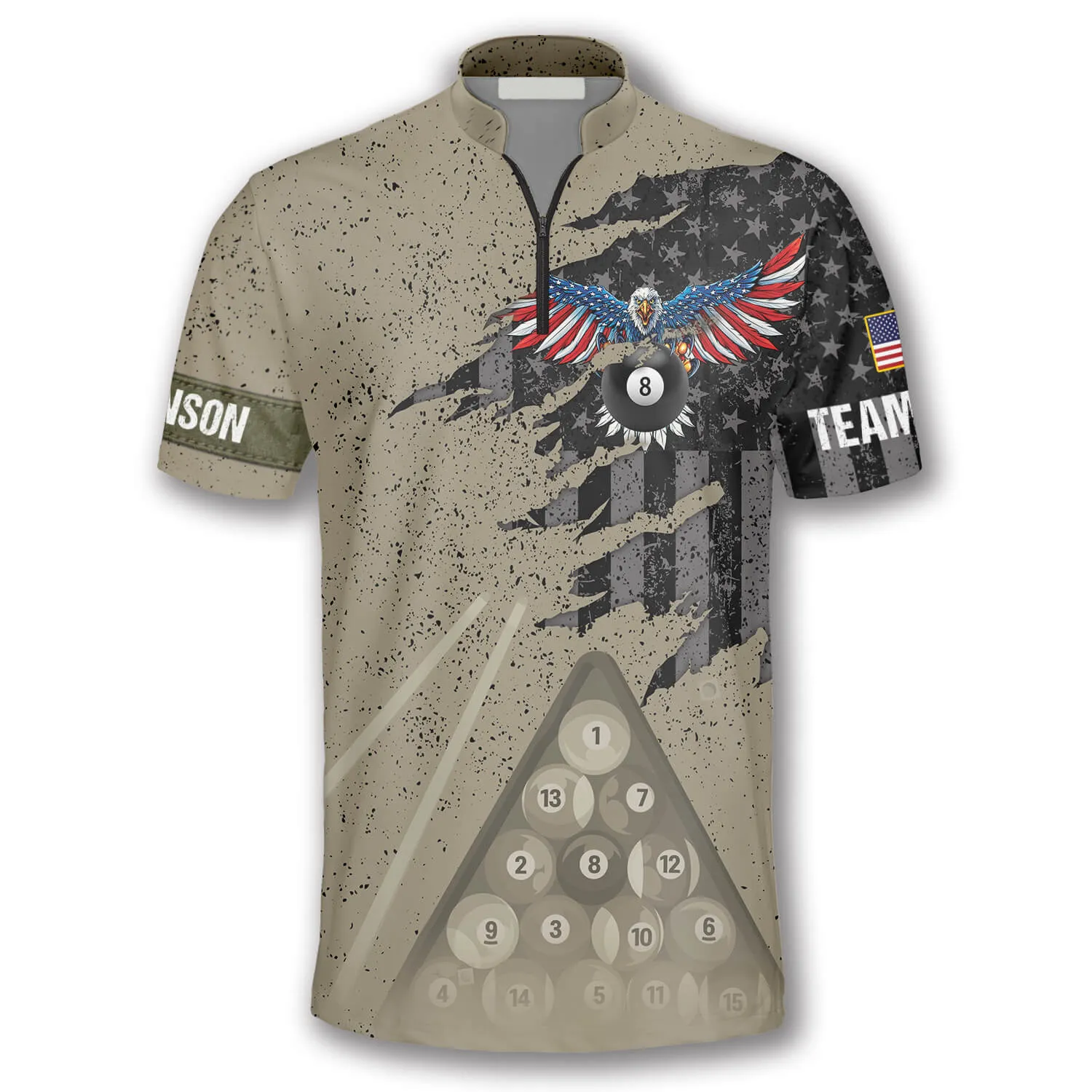 Eagle Retro American Flag Custom Billiard Jerseys for Men, Uniform Shirt for Billiard Team
