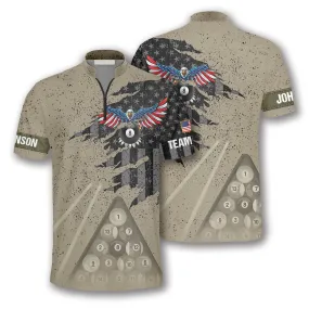 Eagle Retro American Flag Custom Billiard Jerseys for Men, Uniform Shirt for Billiard Team
