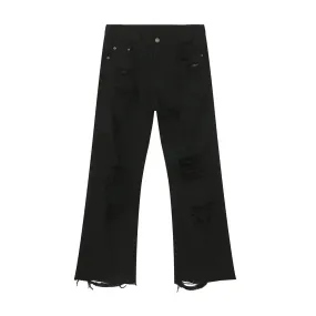Fashion Slim Men's Denim Pants High Street Casual Hole Pockets Boot Cut Jeans New Stylish Summer Black Trousers 9C6101