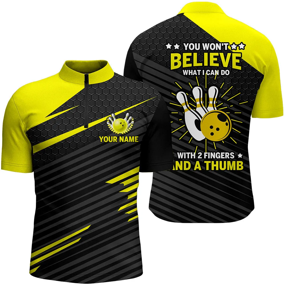 Funny Bowling Shirt for Men Multi Color Custom Bowling Jersey Quarter-Zip 2 Fingers And A Thumb