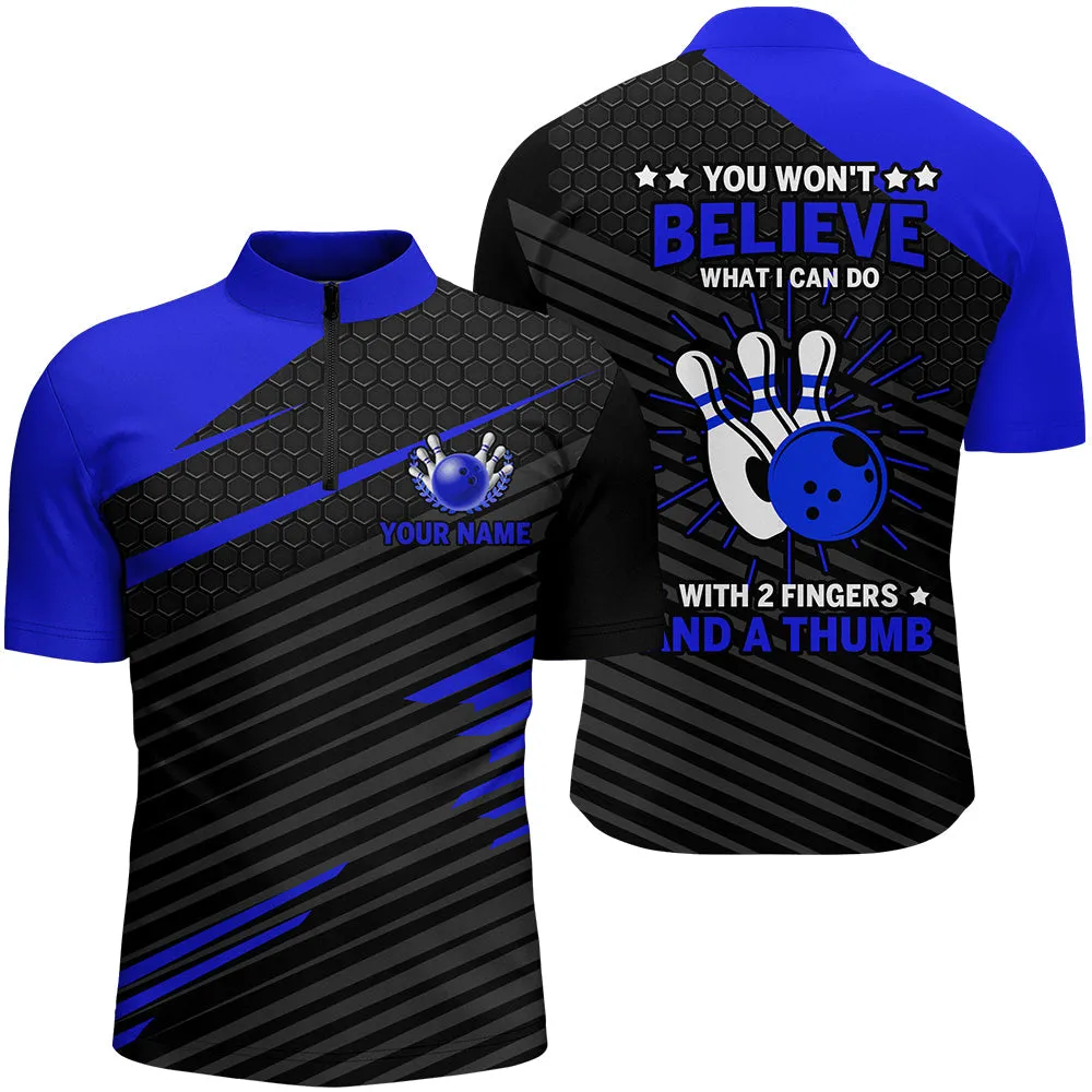 Funny Bowling Shirt for Men Multi Color Custom Bowling Jersey Quarter-Zip 2 Fingers And A Thumb