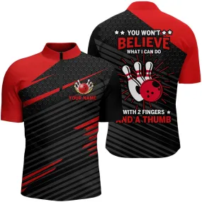 Funny Bowling Shirt for Men Multi Color Custom Bowling Jersey Quarter-Zip 2 Fingers And A Thumb